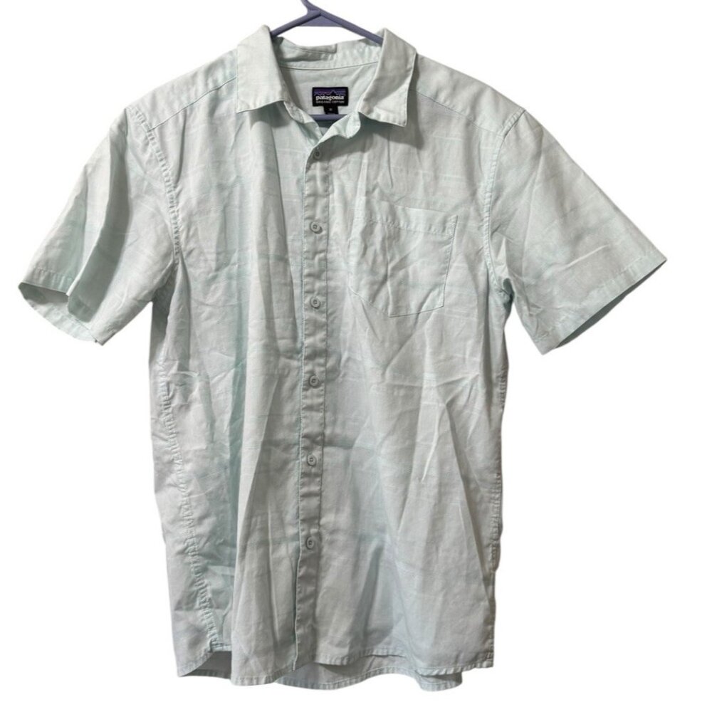 Patagonia Fezzman Shirt Men Size Medium‎ Organic Cotton Short Sleeve Button Down